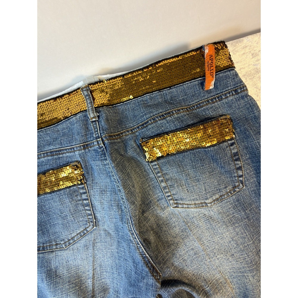 Apollo Jeans Womens 12 32x31 Y2K Low Rise Bootcut Gold Sequin Embellished VTG
